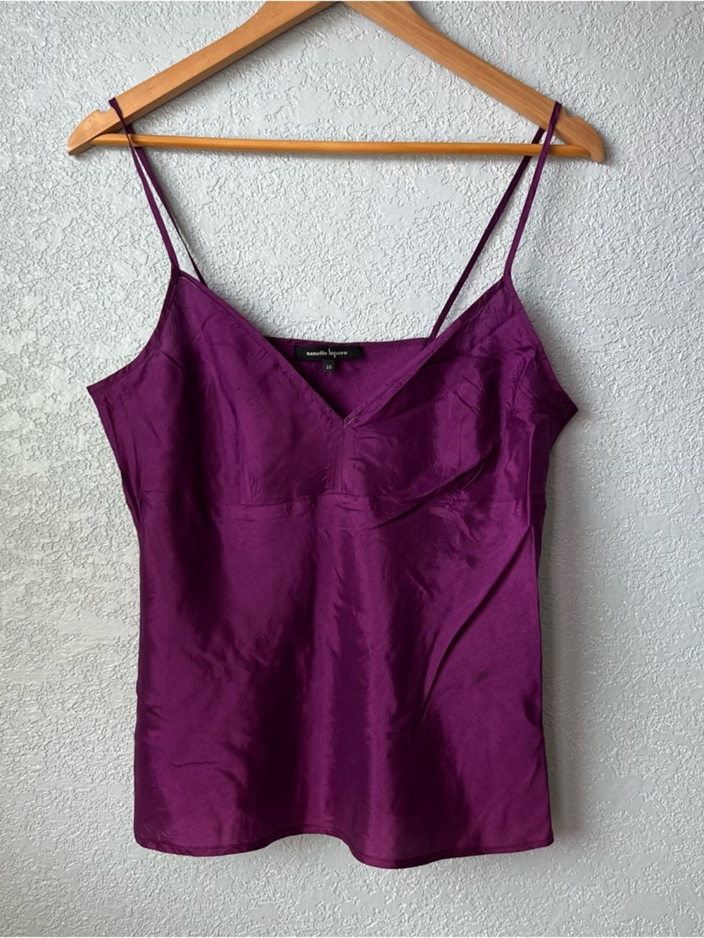 Y2K Silk Camisole Top Nanette Lepore Purple Satin Slip Cami Size 10